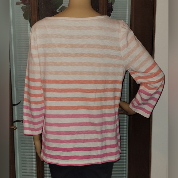 Talbots Cotton Striped 3/4 Sleeve  Petite Large Top - Picture 2 of 5